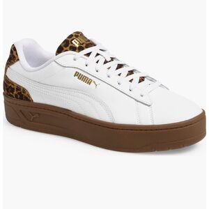 Puma White Sneakers with Brown Platform and Leopard Trim